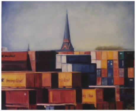 Container mit Kirchturm Altenwerder - Edda Felmy - Array auf Array - Array - Array Container mit Kirchturm Altenwerder - Edda Felmy - Array auf Array - Array - Array