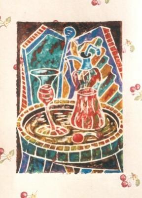 Linolöldrucke - Weinglas - Franz Graw - auf - Array - Linolöldrucke - Weinglas - Franz Graw - auf - Array -