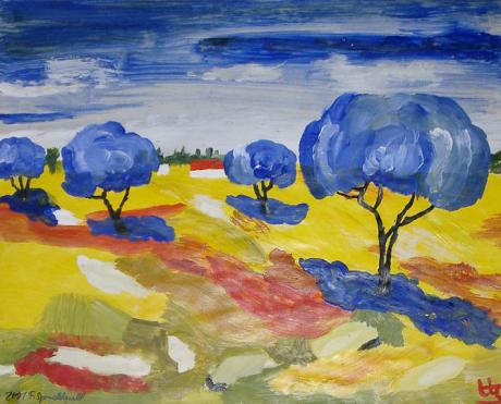 o.T. (erste Malversuche nach Postkarte) (2001) Fr - Friedensgart Sprudelquell - auf Array - Array - o.T. (erste Malversuche nach Postkarte) (2001) Fr - Friedensgart Sprudelquell - auf Array - Array -